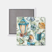 Winter Lantaarn Vogels Cacaohoes Blauw Magneet (Voorkant / Achterkant)