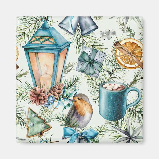 Winter Lantaarn Vogels Cacaohoes Blauw Magneet (Voorkant)