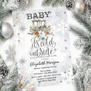 Winter Lantern Flowers Snowflakes Baby shower Kaart