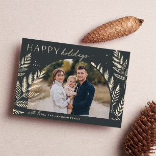 Winter Laurel   Happy Holidays Photo Card Feestdagenkaart