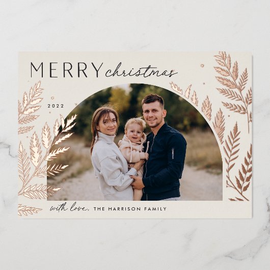 Winter Laurel | Kerstafoto Merry Folie Feestdagenkaart (Voorkant)