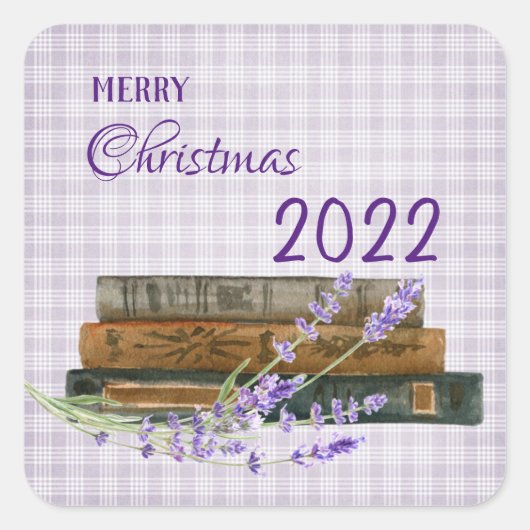 Winter Lavender Book Merry kerst Happy Holiday Vierkante Sticker (Voorkant)