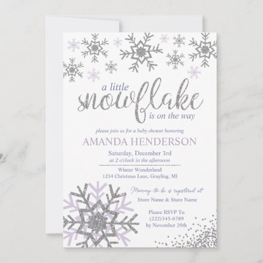 Winter Lavender Snowflake Baby shower Kaart (Voorkant)