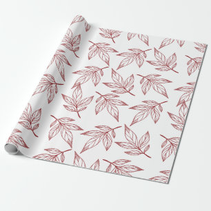Winter Leafy Print Rood en Wit Vakantie Cadeaupapier