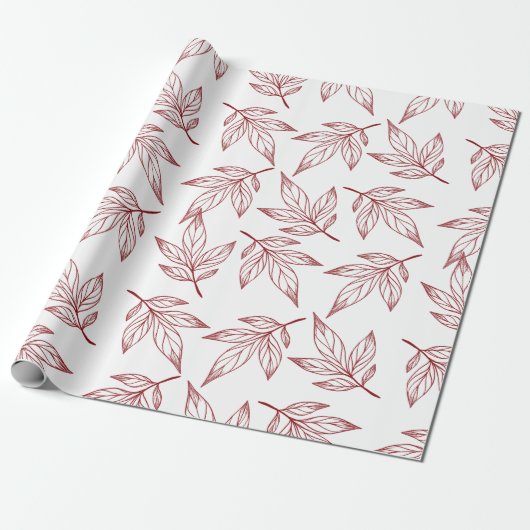 Winter Leafy Print Rood en Wit Vakantie Cadeaupapier (Uitgerold)