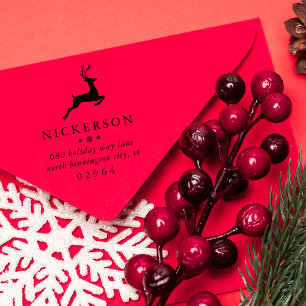 Winter Leaping Reindeer Return Address Rubberstempel