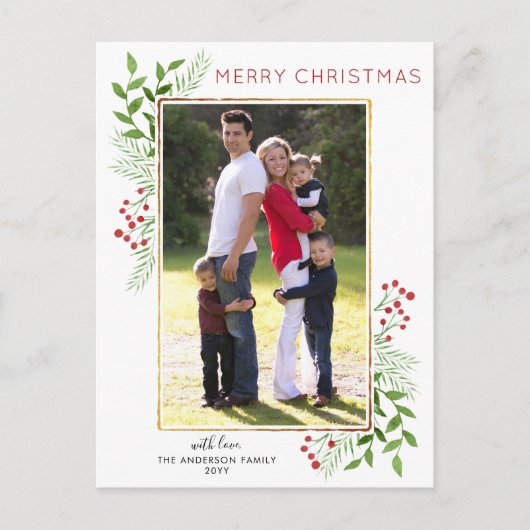 Winter Leaves Foliage Berry Merry-kerstfoto Feestdagenkaart (Voorkant)
