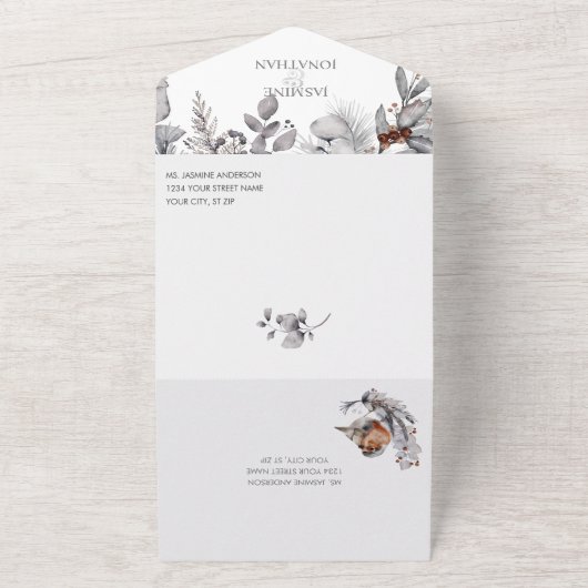 Winter Leaves Pine Cones Birds Berries Stems | All In One Uitnodiging (Buitenkant)