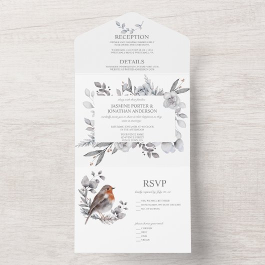 Winter Leaves Pine Cones Birds Berries Stems | All In One Uitnodiging (Binnen)