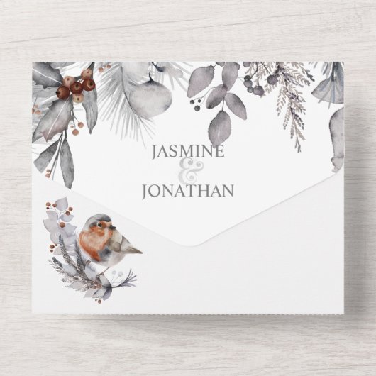 Winter Leaves Pine Cones Birds Berries Stems | All In One Uitnodiging (Achterkant)