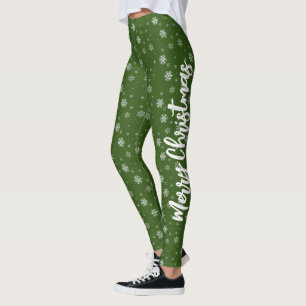 Winter Leuk Groen Wit Sneeuwvlokken Vrolijk Kerstf Leggings