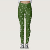 Winter Leuk Groen Wit Sneeuwvlokken Vrolijk Kerstf Leggings (Voorkant)