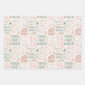 Winter Leuk Roze Groene Pastel Holly Jolly Kerstmi Inpakpapier Vel (Voorkant)