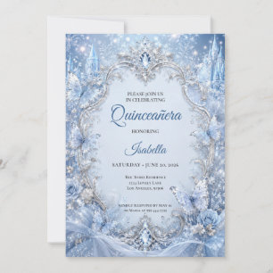 Winter Licht Blauwe Zilveren Prinses Quinceañera Kaart