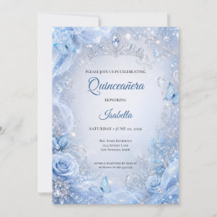 Winter Licht Blauwe Zilveren Prinses Quinceañera Kaart