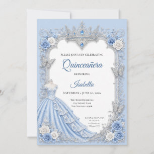 Winter Licht Blauwe Zilveren Prinses Quinceañera Kaart