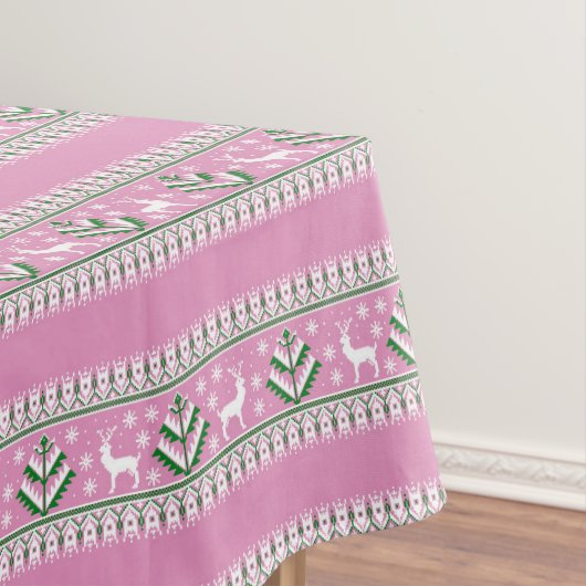 Winter Licht Roze en Witte Kerstmis Fair Isle Tafelkleed (Voorbeeld)