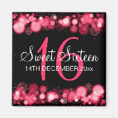 Winter Lief 16 Verjaardagsfeestje Rode Bokeh Licht Magneet (Voorkant)