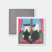 Winter Liefde Katten Holding Tails | Cat Art Magneet (Voorkant / Achterkant)
