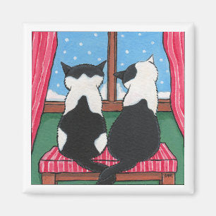 Winter Liefde Katten Holding Tails Cat Art Magneet