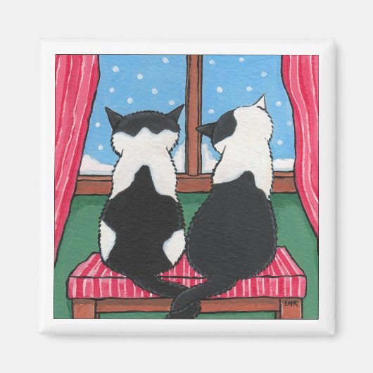 Winter Liefde Katten Holding Tails | Cat Art Magneet (Voorkant)