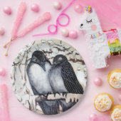 WINTER LIEFDEBOGELS OP SNEEUWPAPIEREN PLAAT PAPIEREN BORDJE (Feest)