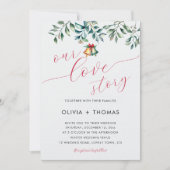 Winter Liefdesverhaal Mistletoe Kerstbel Bruiloft Kaart (Voorkant)