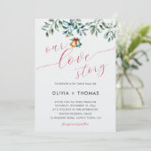 Winter Liefdesverhaal Mistletoe Kerstbel Bruiloft Kaart (Staand voorkant)