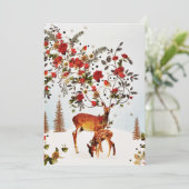 Winter Liefdesvogel Keramiekboom Waterverf Feestdagenkaart (Staand voorkant)