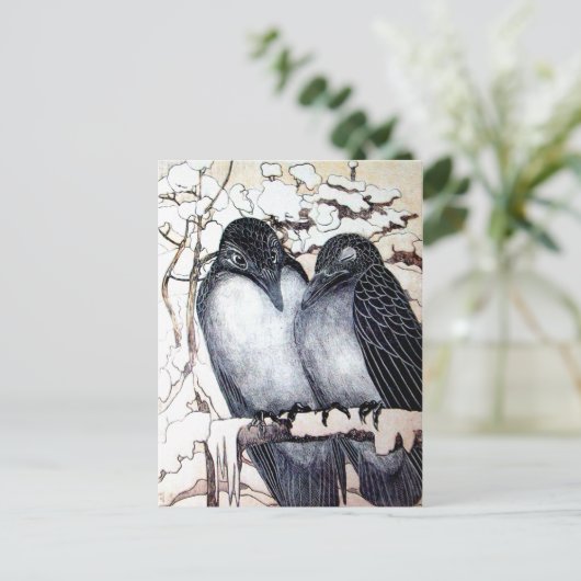 WINTER LIEFDESVOGELS IN SNEEUW VALENTIJN DAG FEESTDAGENKAART (Staand voorkant)