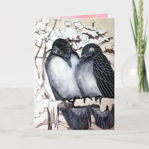 WINTER LIEFDESVOGELS IN SNEEUW Valentijnsdag Feestdagen Kaart