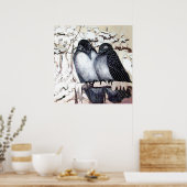 WINTER LIEFDESVOGELS IN SNEEUW Zwart Wit Poster (Keuken)