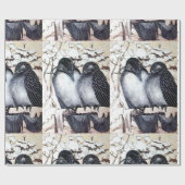WINTER LIEFDESVOGELS IN SNEEUW Zwart-Wit Tekening Cadeaupapier (Vlak)