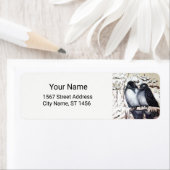 WINTER LIEFDESVOGELS IN SNEEUW Zwart-Wit Tekening Etiket (Insitu)