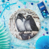 WINTER LIEFDESVOGELS OP SNEEUWWIT PLAAT PAPIEREN BORDJE (Feest)