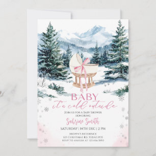 Winter Lieve Roze Boog Wieg Baby Shower Kaart