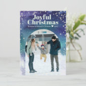 Winter Lights Starry Sky Joyful Kerstfoto Ho Feestdagenkaart (Staand voorkant)