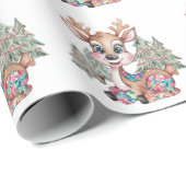 Winter Little Reindeer Sewn Patchwork Baby shower Cadeaupapier (Rol Hoek)