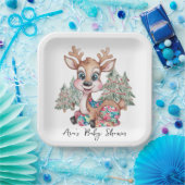 Winter Little Reindeer Sewn Patchwork Baby shower Papieren Bordje (Feest)