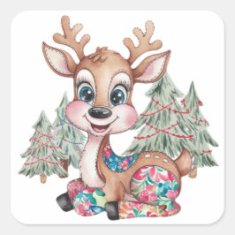 Winter Little Reindeer Sewn Patchwork Baby shower Vierkante Sticker