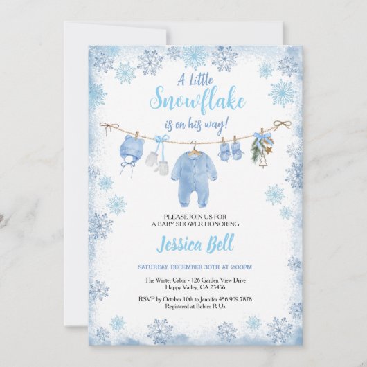 Winter Little Snowflake Baby shower Boy Blue Kaart (Voorkant)