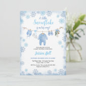 Winter Little Snowflake Baby shower Boy Blue Kaart (Staand voorkant)