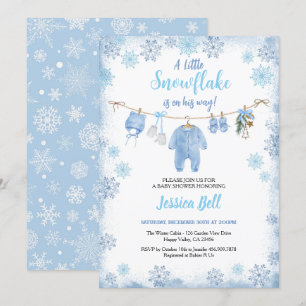 Winter Little Snowflake Baby shower Boy Blue Kaart