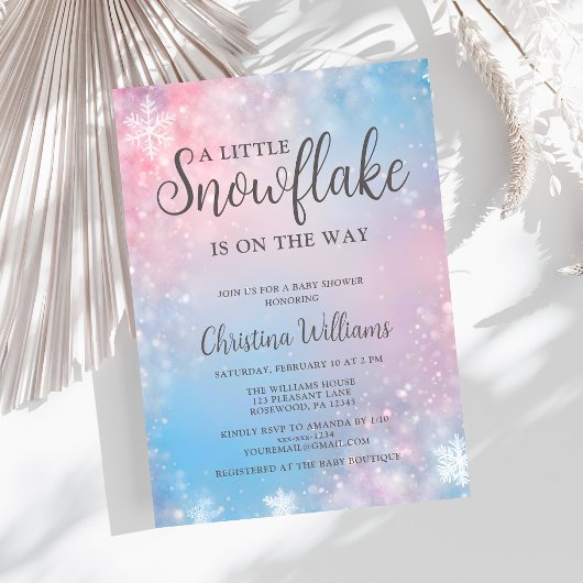 Winter Little Snowflake Baby shower Invitation Kaart