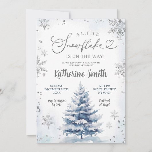 Winter Little Snowflakes Pine Tree Baby shower Kaart (Voorkant)