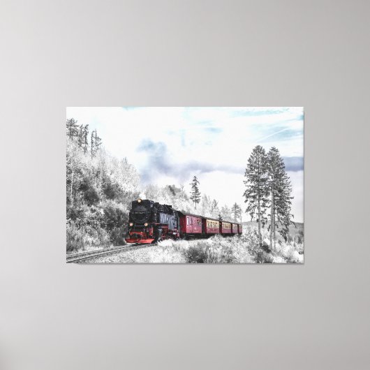 Winter Locomotief Scène Canvas Afdruk (Voorkant)