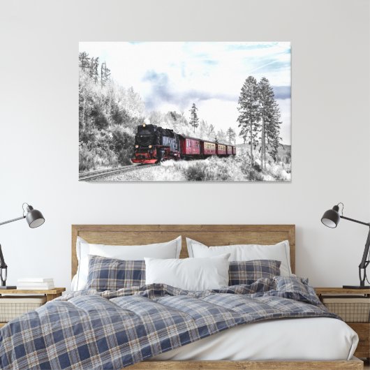 Winter Locomotief Scène Canvas Afdruk (Insitu (Slaapkamer))
