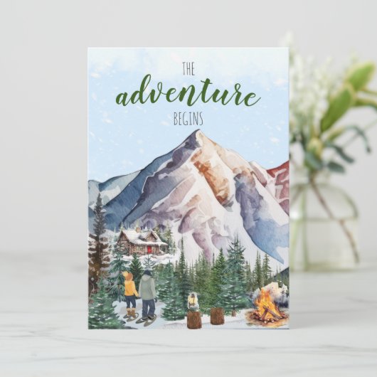 Winter Lodge in de Bergen Avontuur Begint Kaart (Staand voorkant)