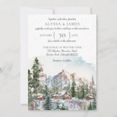 Winter Lodge in de bergen bruiloft uitnodiging (Voorkant)