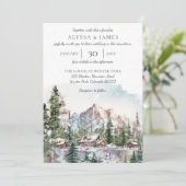 Winter Lodge in de bergen bruiloft uitnodiging (Staand voorkant)